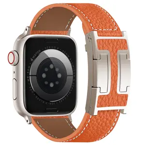 Leather Magnetic Watch Band Compatible with Apple Watch Ultra 49mm 46mm 45mm 44mm 42mm 41mm 40mm 38mm, Designer Replacement Strap for Women Men iWatch Series 9/8/7/6/5/4/3/2/1/SE/Ultra 2 （Orange）