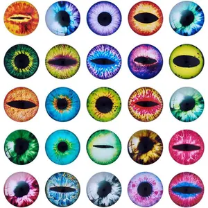 Beadthoven 90pcs 25mm Mixed Style Round Glass Dragon Eye Gem Cover Cabochon for Dome Jewelry Finding Cameo Pendent Doll Making