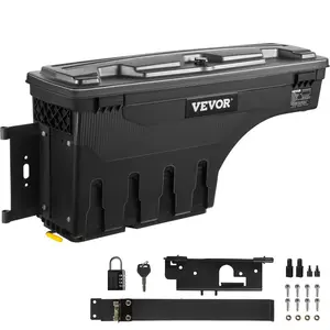 VEVOR Truck Bed Storage Box, Lockable Lid, Waterproof ABS Wheel Well Tool Box 6.6 Gal/20 L with Password Padlock, Compatible with Dodge Ram 1500 2019-2021, Driver Side, Black