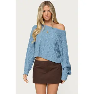 Oversized Off Shoulder Cable Knit Sweater Oversized Off Shoulder Cable Knit Sweater