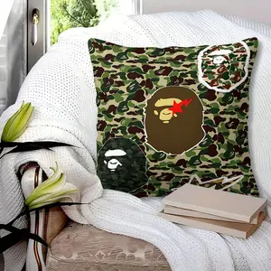 Camouflage Pattern Throw Pillow featuring a Unique Digital Print Design, Showcasing a Large Brown Ape Head with Red Lightning Bolt, Stylish Home Decor, 45cm Square with Inner Cushion, Soft and Comfortable Cushion for Lounge, Sofa, and Bedroom.