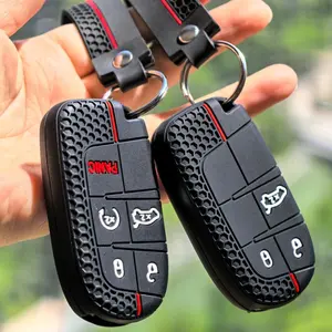 Premium Protective Key Cover - Keychain Protection For Jeep Cherokee Limited Grand Compass Dodge Journey Hellcat Chrysler 300C II Silicone Key Cover Fob Holder Car Key Protector