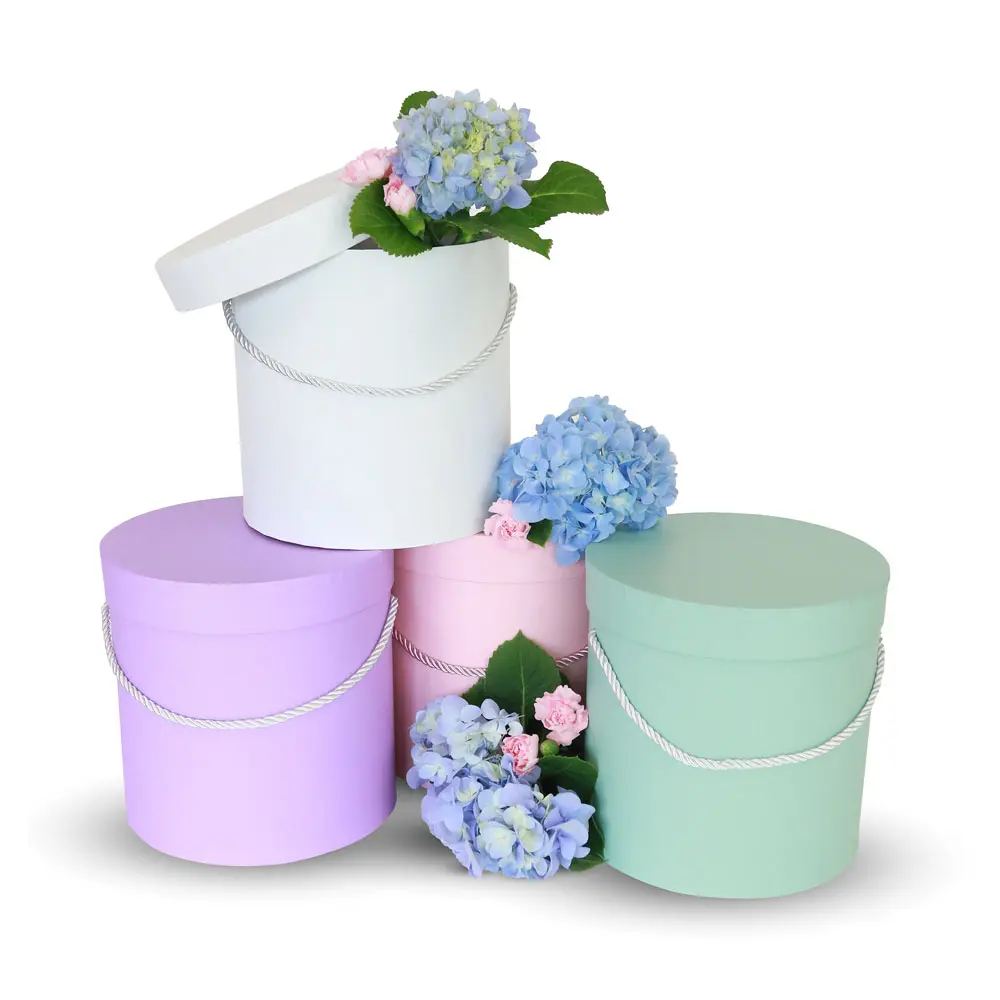 Set of 3, Round Flower Boxes with Lids, Solid - Various Colors W730