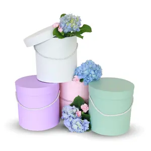 Set of 3, Round Flower Boxes with Lids, Solid - Various Colors W730