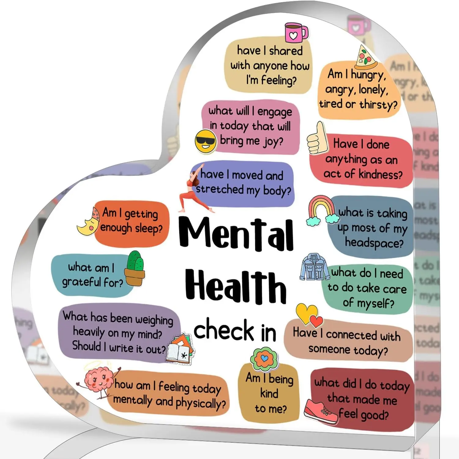Therapy Office Decor, Mental Health Check In Decorations for School Counselor CBT DBT Therapy Counseling Poster Anxiety Relief Social Psychology Decoration Acrylic heart Plaque, Acrylic Plaque Sign, Acrylic Desktop Decoration