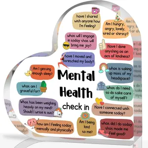 Therapy Office Decor, Mental Health Check In Decorations for School Counselor CBT DBT Therapy Counseling Poster Anxiety Relief Social Psychology Decoration Acrylic heart Plaque, Acrylic Plaque Sign
