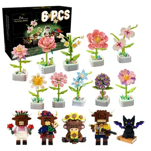 Flower & Animal Building Blocks Blind Box Set 6PCS Random Assorted Styles, Plant Brick Toys & Cute Animal Figures, DIY Sunflower Rose Orchid Mini Builds, Collectible STEM Toy for Kids Girls Gift Ages 6+ & Adults