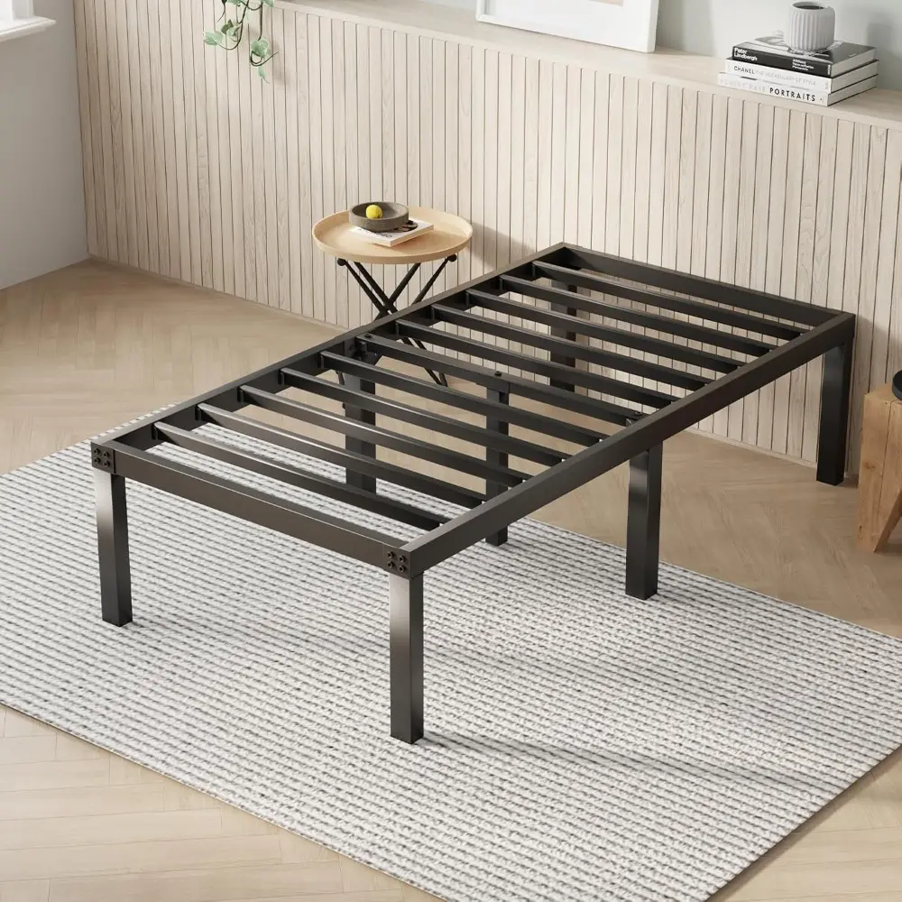 Single Bed Frame 14 Inch Metal Platform with Storage Space Under Bed, Heavy Duty Steel Slat Support, Easy to Assemble, No Box Spring Required