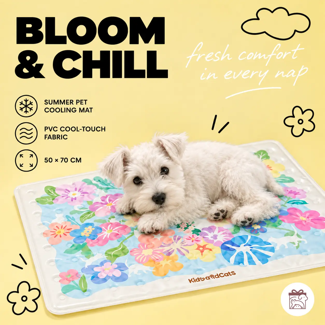 Cooling Gel Mat for Dogs, Portable Cool-Feeling Resting Pad for Puppies and Dogs, Wipe-Clean Summer Pet Mat for Bed, Crate, Sofa, Floor and Travel