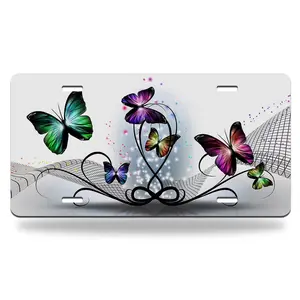 Yehwow Colorful Butterflies Abstract Aluminum License Plate | Vibrant Artistic Insect Aesthetic Front Vanity Tag