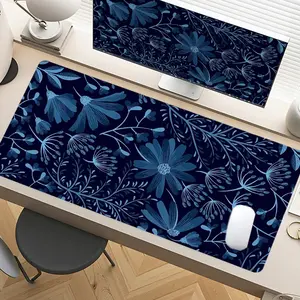 Navy Blue Floral Desk Mat Gaming Mouse Pad XXL Extended Mouse Pad for Laptop, Large Mouse Pad with Non - Slip Rubber Base & Stitched Edges, Elegant Minimalist Design for PC Gamers, Office Workers & Home Use, Desktop Accessory
