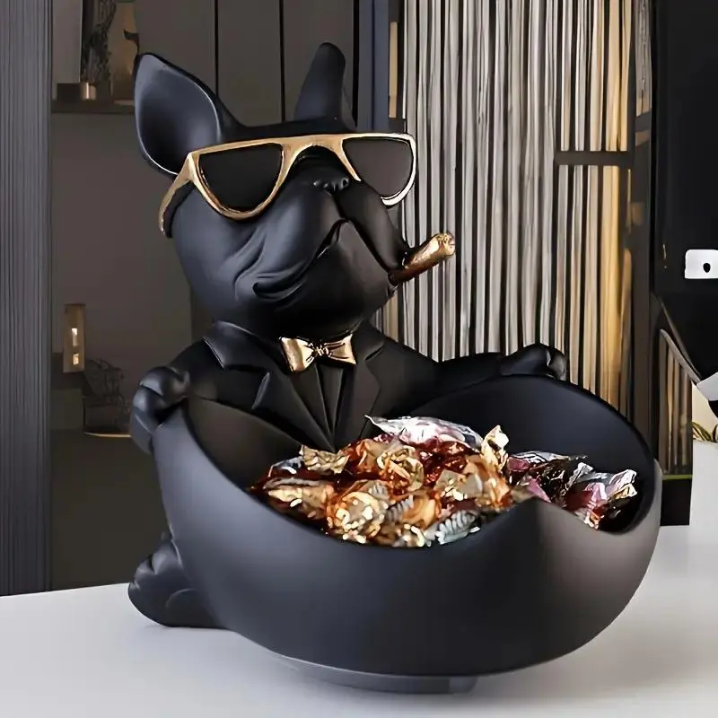French Bulldog Design Resin Key Tray, Desktop Candy Storage Box, Home Decor Ornament, Desktop Ornaments, Desktop Accessory for Living Room Bedroom Office, Cute Desktop Decoration, Collectible Figurines, Decorative Figurines, Resin Animal Sculptures