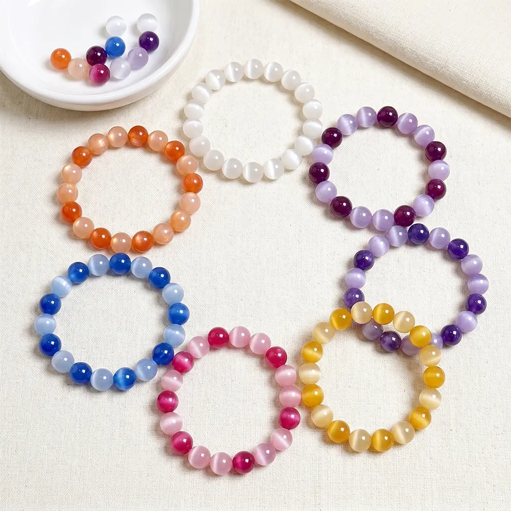 UV Photochromic Cat Eye Resin Beads DIY Finished Bracelet Product