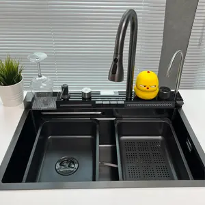 30 Inch Smart Kitchen Workstation Sink with Digital Display, Water-Powered Piano Key Control, 3-Mode Pull-Out Faucet, Honeycomb Coating & Cup Washer, Compatible with US Garbage Disposal
