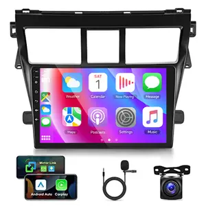 [2G+64G] Car Radio for Toyota Vios Yaris 2007-2012, 9 inch Android 15 Touch Screen Stereo, Carplay/Android Auto/Mirror Link/1080P/SWC/Bluetooth/WiFi +AHD Backup Camera+MIC