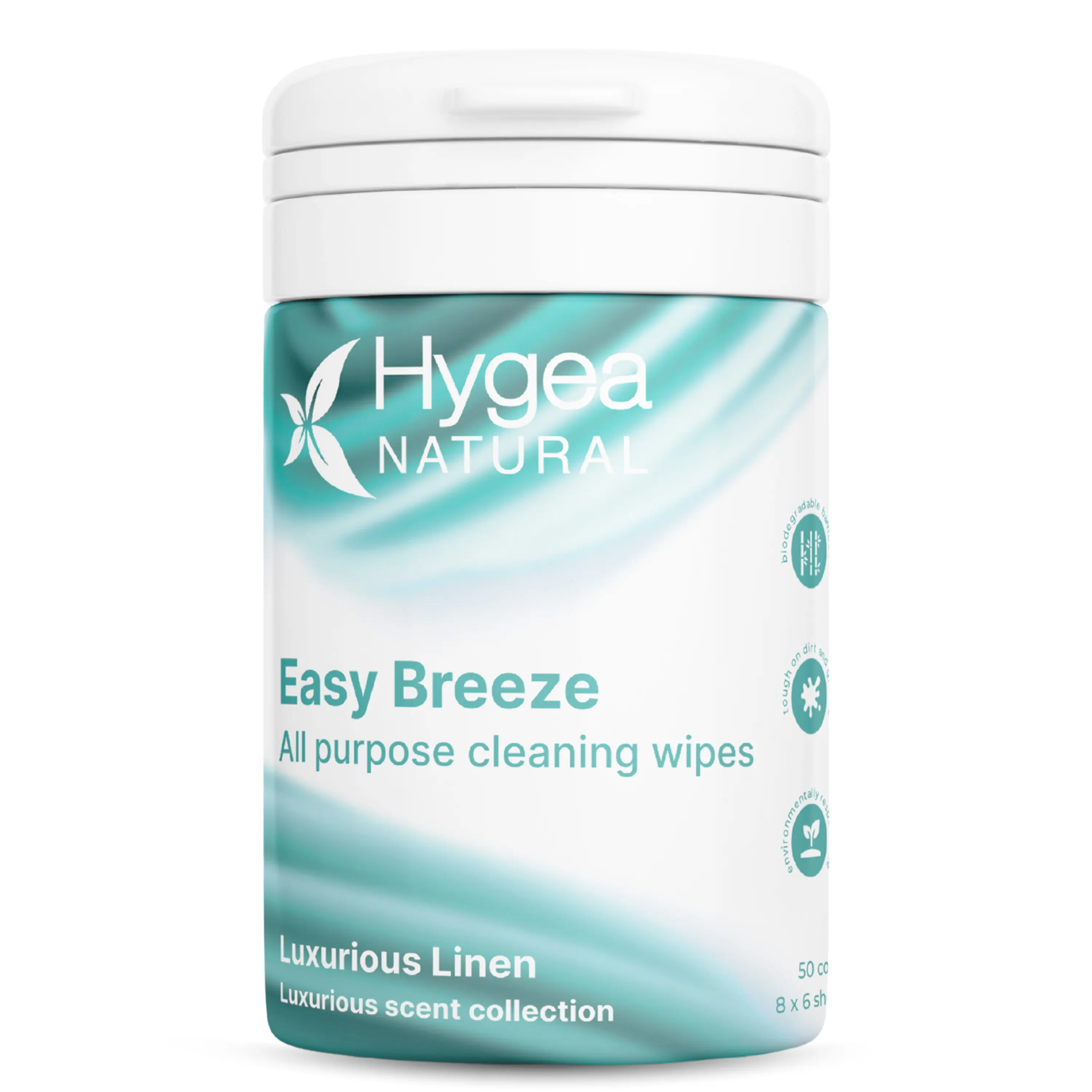 HYGEA NATURAL EasyBreeze All Purpose Cleaning Wipes - Eco-Friendly Bamboo, Refreshing Scent, 50 Count, Convenient Pack for Countertops, Furniture, and Walls