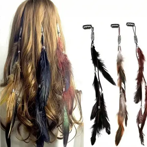 Artificial Feather Boho Style Feather Tassel Hair Clip With Snap, Suitable For Women Daily Use,Hair Accessories,Hair Barrettes Hair Clips Claw Clips Hair Claws