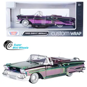 Motormax 1:24 Custom Wrap 1958 Chevrolet Impala Green and Purple Chrome #79082