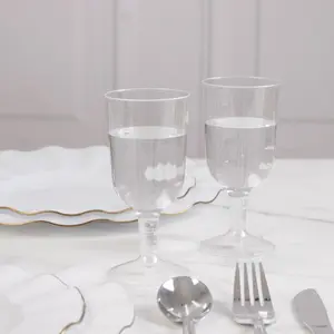 24 Pack Clear Plastic Wine Glasses 6oz Short Stem Disposable Party Cups with Detachable Base