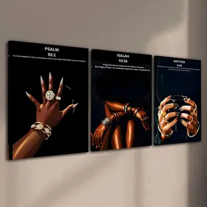 3pcs/Set Wooden Framed, Black Christian Girl Wall Art Poster, Scripture Print Art Canvas, Bible Verse Wall Art Painting, Girl Room Wall Decor, Christian Wall Prints, For Bathroom, Bedroom, Office, Living Room, Home Decoration