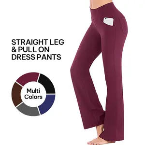 AVAMO Stretchy Athleisure Pants Mini Flare Pantalones Yoga Pants with Pockets for Women High Waist Bootcut Soft Business Casual Pants Slacks Bottoms Bootcut Leg Leggings Sports Spandex Womenswear Basic Minimalist