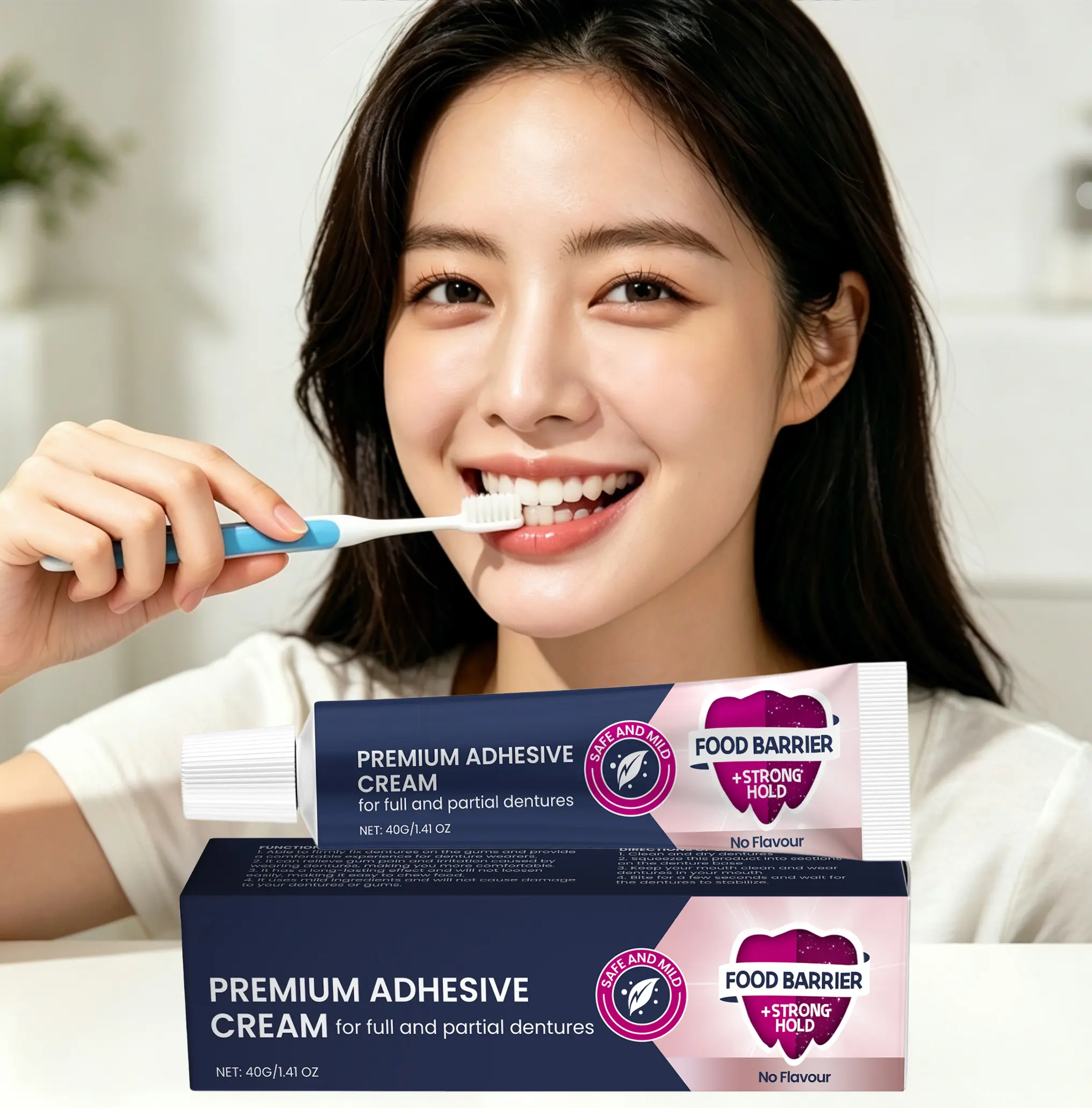 Denture Adhesive Cream Denture Glue Denture Bonding Cream Denture Hold Cream Secure Denture Adhesive for Full and Partial Dentures Easy Apply Denture Care Oral Care Accessories