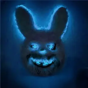 Glowing Bunny Costume Mask, Cold Light Eyes + Blood Stained Fangs, Halloween Cosplay Horror Mask, Party/script Murder/ghost House Props