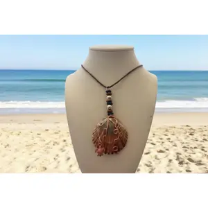 Curiously Copper Wire-Wrapped Scallop Shell & Sea Turtle Charm Pendant Necklace
