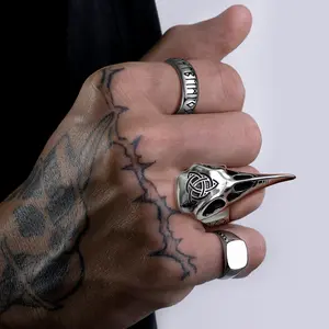 FaithHeart Viking Raven Ring For Men Skull Ring Stainless Steel