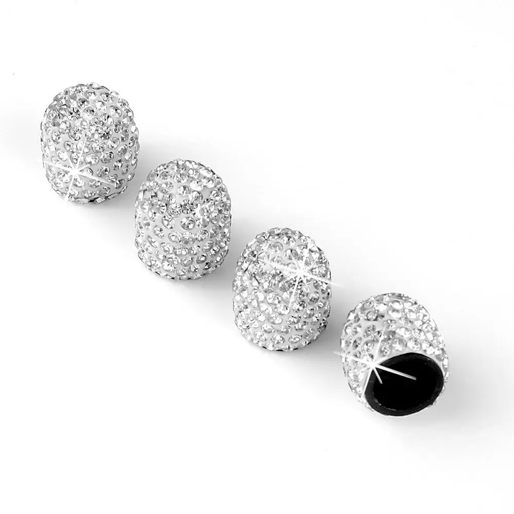 Artificial Rhinestone Decor Car Tire Valve Stem Cover, 4 Counts Bling Car Tire Valve Stem Cap, Universal Auto Wheel Decorative Accessories