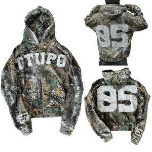 Women'S & Men'S Oversized Y2K Hoodie Camo Embroidered with "TTUPO & 05" Lettering, Zip-Up Hooded Sweatshirt for Teens Casual Vintage Style All-Season Comfort Casual Wear Hoodie Y2K Fashion Hoodie Zippered Hoodie