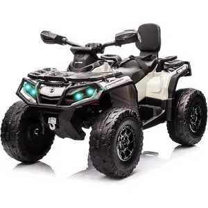 Gray 12V Kids Electric ATV With Two Leather Seats Bluetooth Music Led Lights Adjustable Speeds And Durable Tires For Ages 3 To 8 Gray-B