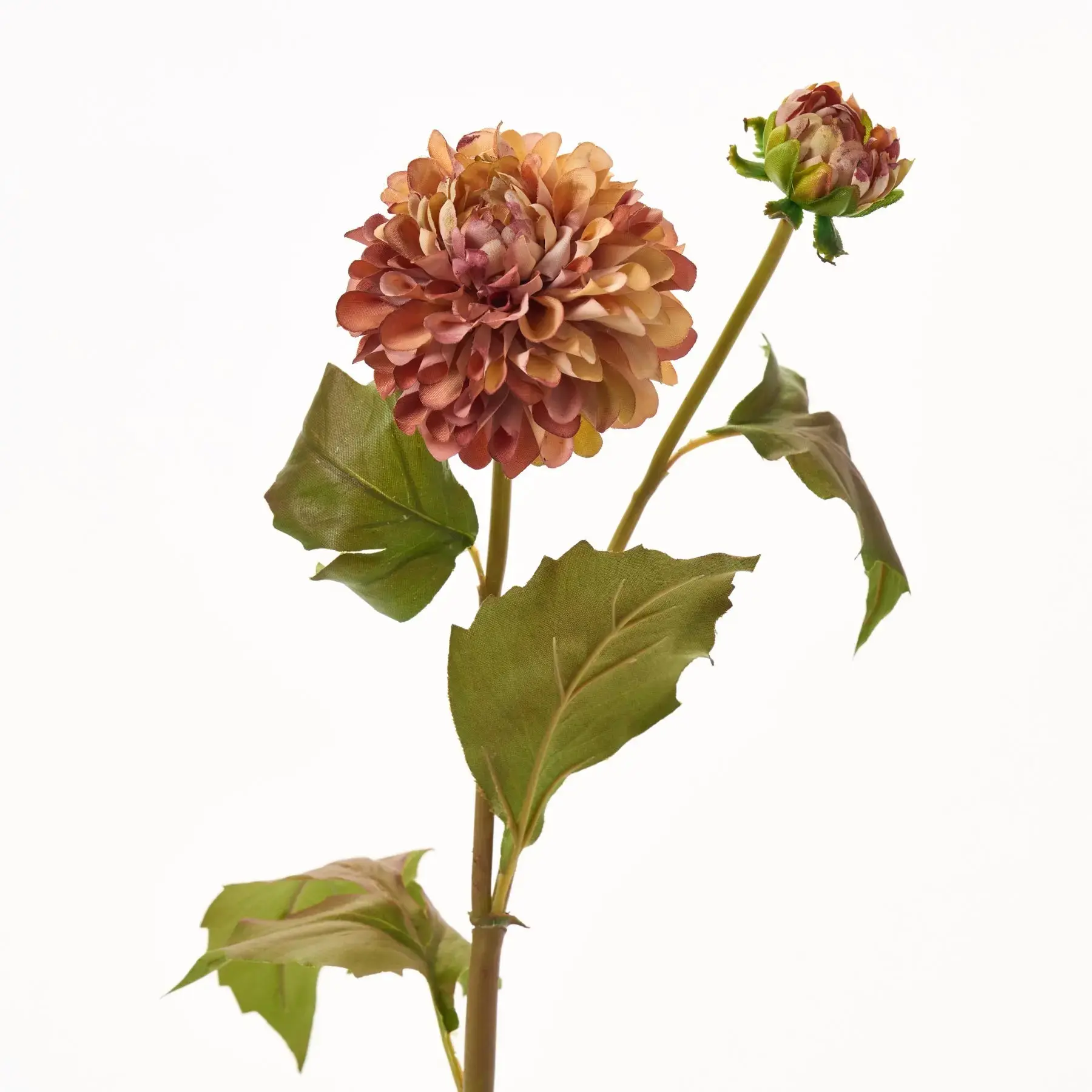Dusty Rose Two-tone Silk Dahlia Bloom & Bud Faux Floral Stem Spray - 20"