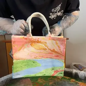 Handmade Marble Pattern Canvas Tote Bag (Stylish Shopping Bag)（1415