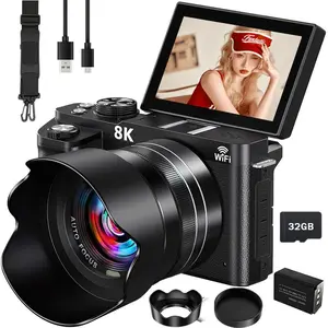 VETXI-50 8K Digital Camera, 88MP Cameras forPhotography, Vlogging Camera for YouTube with 3" 180° FlipScreen, 18X Zoom UHD Autofocus Video Camara with LensHood, 32GB/64GB Card