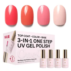 NAILOG OneCure Gel Nail Polish Set 4 Pieces 3-In-1 One Step Soak Off UV Gel Polish Kit for Home DIY & Gifts for Women. No need for top or base coat. Rose Whisper (Reddish Grey, Dusty Rose, Beige Pink, Almond) Daily Essential.