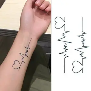 Small Cute Temporary Tattoo Heartbeat Wrist (Set of 2) Waterproof Long-Lasting