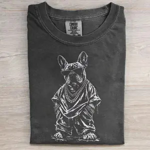 Gangster French Bulldog T-Shirt, Vintage 90s Hip Hop Frenchie Graphic Tee , Retro Streetwear Pet Owner Apparel , Unique Frenchie Dad Gift, Unisex Fit Design, Gift for Men and Women