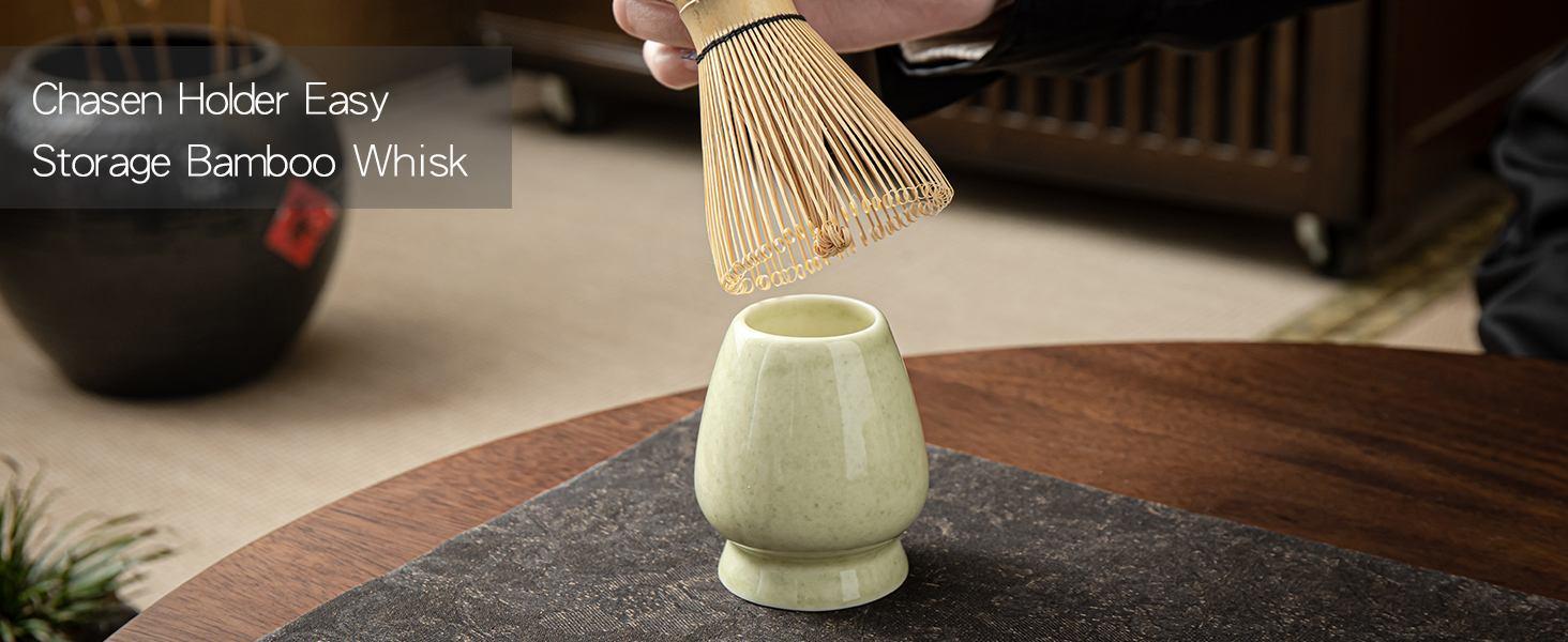Matcha Whisk Set, Matcha Bowl with Spout, Matcha Whisk, Chasen Holder, Sifter, Bamboo Scoop - 5 Pcs Perfect Matcha Making Kit for Matcha Lover and Tea Ceremony (Speckled Green)