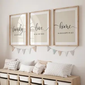 Family Love Home Canvas Wall Art Set of 3 Unframed Art Print, Minimalist Inspiring Quotes for Bedroom Living Room Bathroom Office Decor, Creative Gift Idea