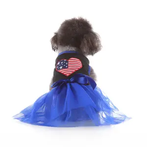 4th of July Dog Dress for Small Dogs Patriotic Blue Red Outfit Independence Day Pet Apparel