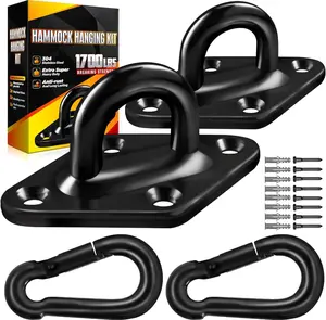 [Upgraded] 1700 lb Capacity 2 count M10 Stainless Steel Pad Eye Hooks+2PCS 10MM Snap Hook + 8 count Heavy Duty Screws for Hammock Hanging Kit, Swing Hanging, Wall/Ceiling Mount, Indoor & Outdoor