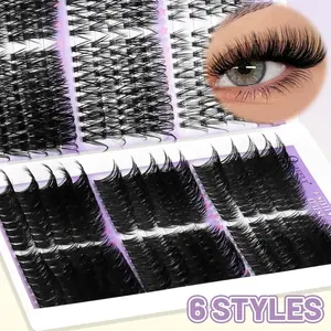 6 Styles 570 Pcs Individual Cluster Lash Extensions Kit, Professional DIY Eyelashes Set with Lash Bond and Seal, Tweezers, 2 Brushes for Natural or Volume Look