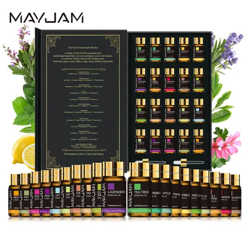 MAYJAM 20pcs Alcohol-Free Aroma Diffuser Oil Set - Scented Oil Fragrance Refills with Woody Floral, Earthy, Minty Fresh, Vanilla, Lavender, Clary Sage, Jasmine, Bergamot Scents for Home Fragrance Decor, Home Aromatherapy, DIY Projects
