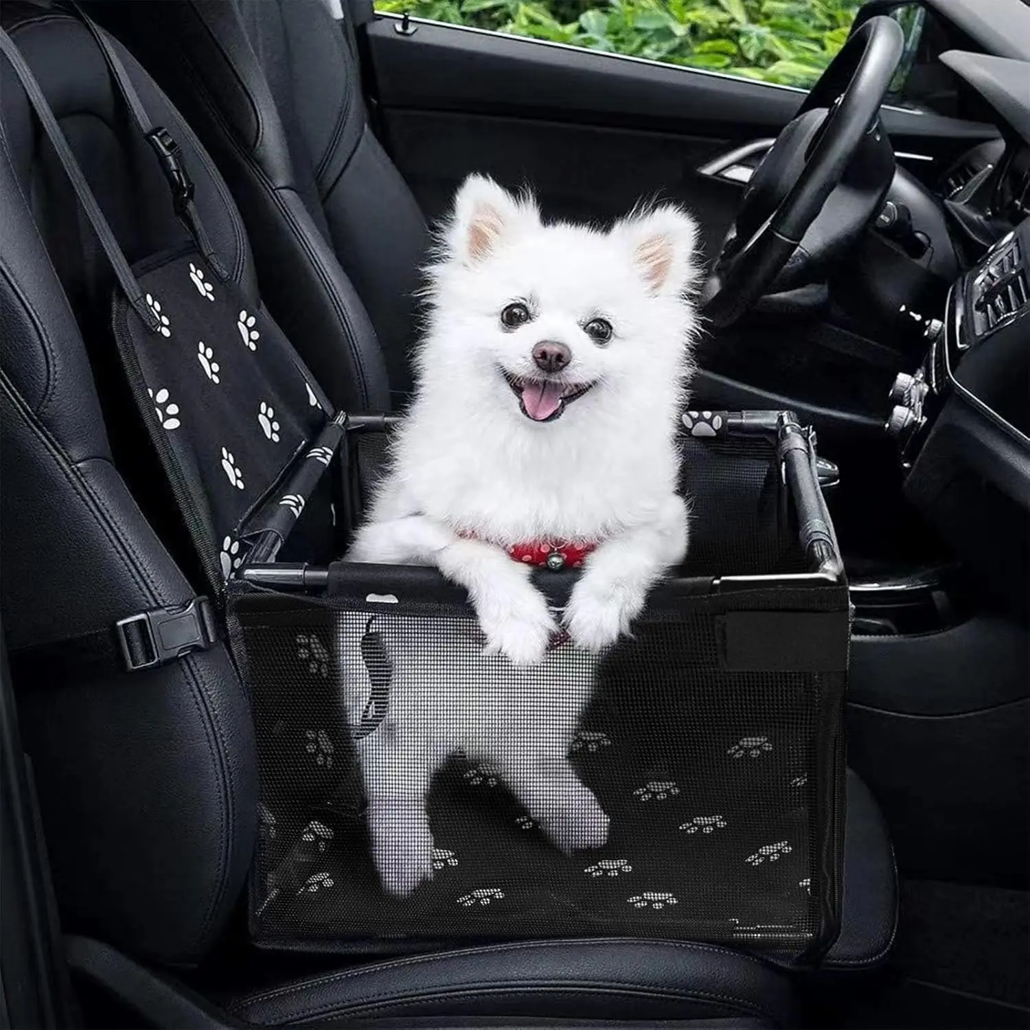 KDO Small Dog Car Booster Seat - Portable Automotive Interior Seat Cushion with Mesh Fabric Window, Clip-On Leash, Safe Transport for Max 11lbs/Up to 11 lb Pets for Secure Rides