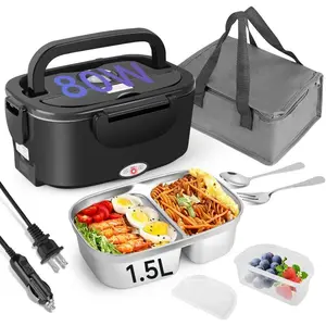 Electric lunch box 80w for adults 15l lunch warmer with 2 compartments for truckcarwork fast portable heated lunch box food warmer heater 1224110v removable stainless steel container