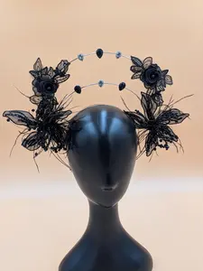 Black Gemstone Double Halo Crown, Gothic Festival Headpiece