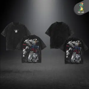 RX-78-2 Gundam,RX-0 Unicorn Gundam,Zaku II (MS-06), Gundam SEED,Astray Red Frame, Gundam Barbatos, RX-160S-2 Sinanju Stein (Ver. Ka) - Mobile Suit Gundam Anime Double Printed Vintage Washed Tee Unisex Oversize Anime Manga Washed Heavyweight Cotton T-shirt
