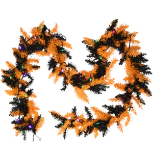 Black and Orange 9' Pre-Lit LED Garland with 50 LED Lights for Halloween Decoration, Ideal for Indoor Use on Mantel, Handrails & Porches gothic home decor spooky props