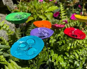 Heart Bee Watering Station – Ceramic Heart Butterfly Bath Garden Stake – Pollinator Safe Water Feeder
